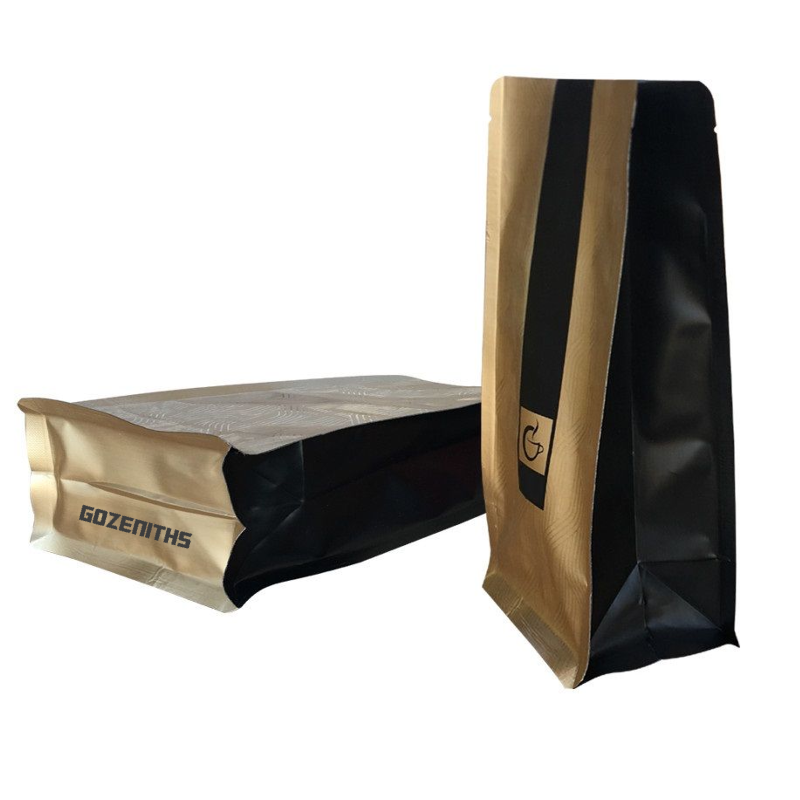1 pound or 500g matte gold and black box bottom coffee bags