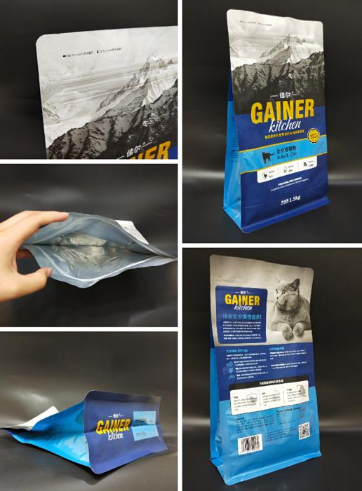 Gravure printed flat bottom bags for pet food / cat food packaging
