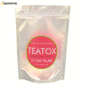Metallic Effect stand up detox tea packaging pouch with window