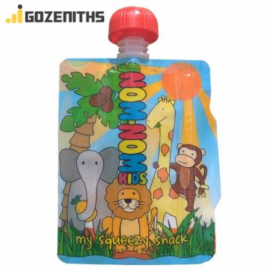 Reusable food spout pouch with zipper for kids
