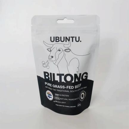 40g Beef biltong white and black custom printed stand up bags pouches with zipper and hang hole