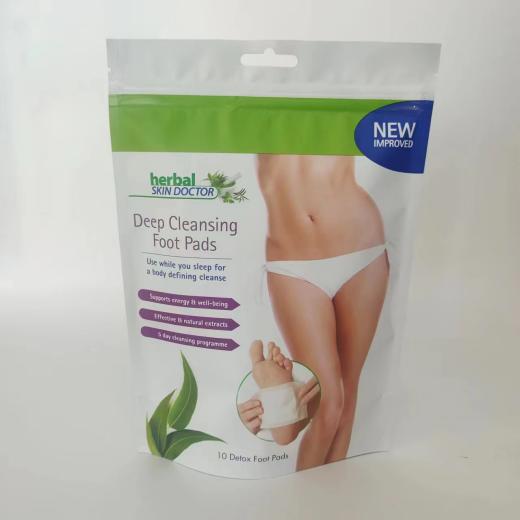 10 pc pads stand up bags with hang hole and zipper for detox foot pad packaging