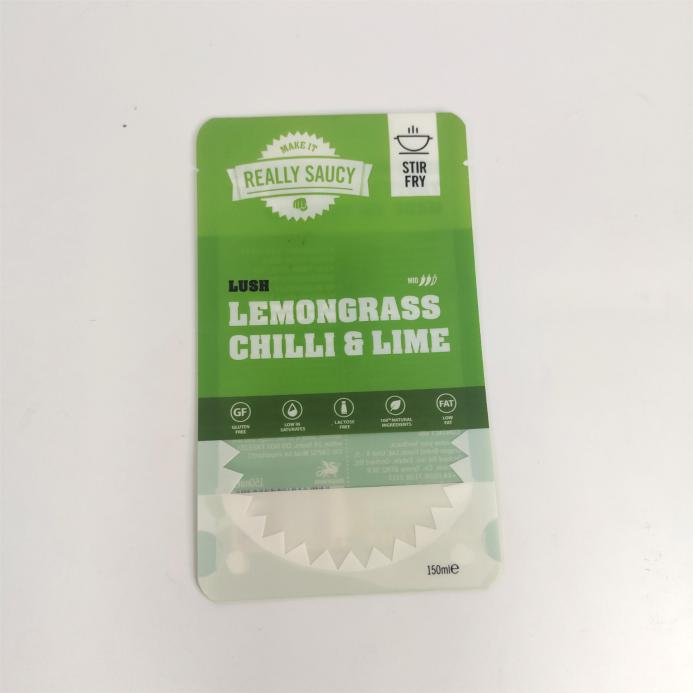 150ml three side seal pouches flat bags with shaped window for sauce packaging
