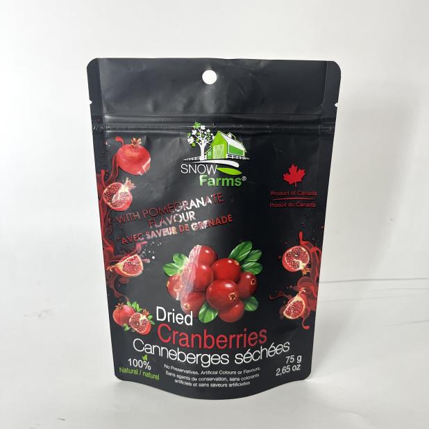 UV Spot stand up bag with hang hole for 75g dried cranberries