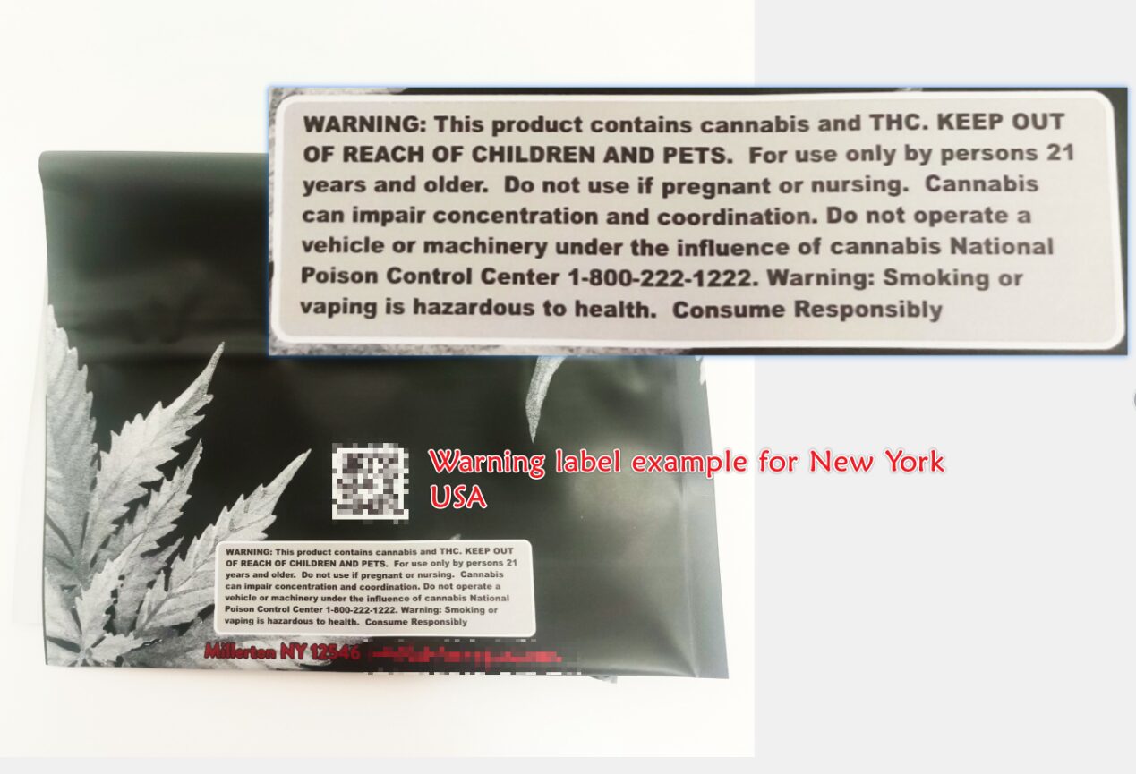 New York regulation label example, United States