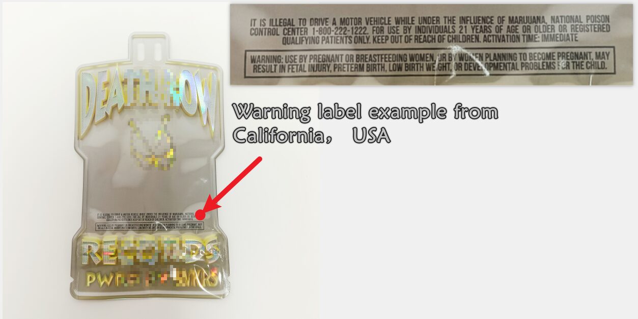 Warning label example for California, USA