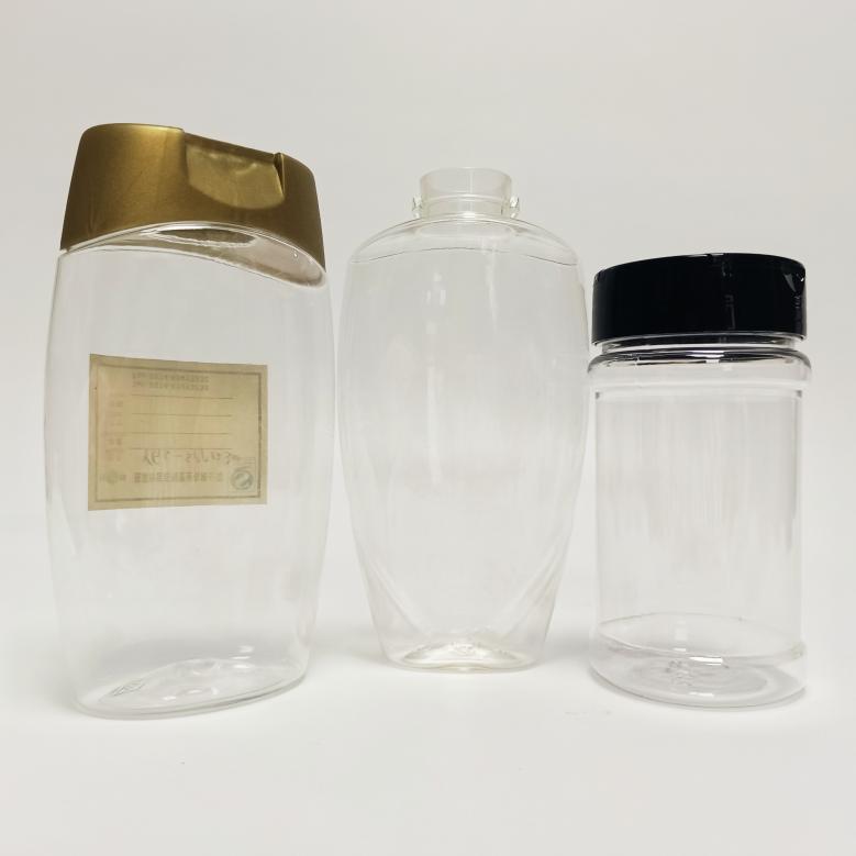 PET bottles with all kinds of PET caps for different packaging purpose.