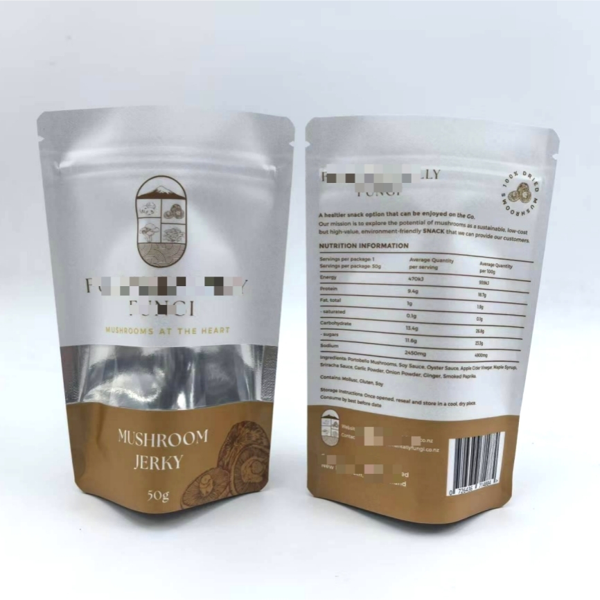 Custom Stand Up Zip Pouch with Window for 50g Mushroom Jerky