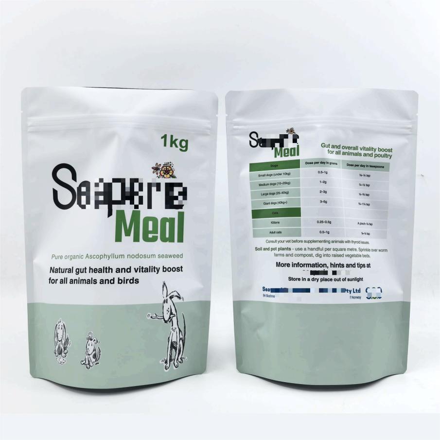 Full-color Digital Printing Custom Stand Up Pouch for Packing 1KG Animals and Birds Organic Seaweed Meal